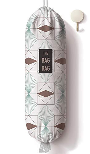 Geometric Pattern Grocery Bag Storage Holder_ Grocery Shopping Bags Carrier with Hooks_ Plastic Bag Dispenser_ Organizer Recycling Grocery Pocket Cont