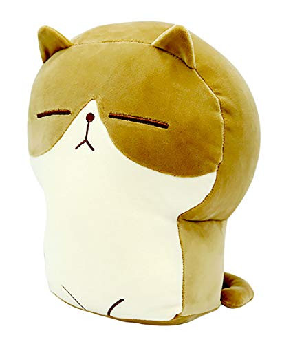 Plush Cat Doll Pillow Stuffed Chubby Cat Cute Fluffy Soft Plush Bread Toast Cat Cushion Animal Pillow for Kids  Brown_ 13 inch