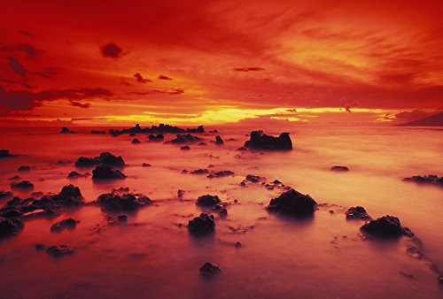 Posterazzi Hawaii Maui Lava Rock Beach At Sunset With Dramatic Red Yellow Sky And Shore Poster Print_ 17 x 11 Posterazzi Hawaii Maui Lava Rock Beach At Sunset With Dramatic Red Yellow Sky And Shore Poster Print_ 17 x 11