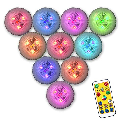 Durwell RGB Color Changing LED Light Set_ Battery Powered and Waterproof Tea Lights Submersible with Remote  10 Pack