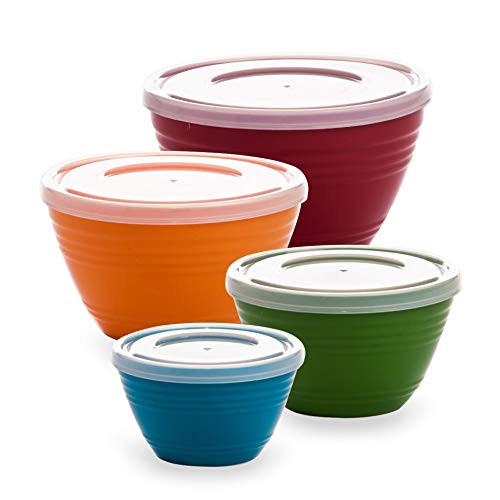 BINO Plastic Prep Bowls with Lids Set _ Plastic Mixing Bowl Set Prep Bowls for Kitchen