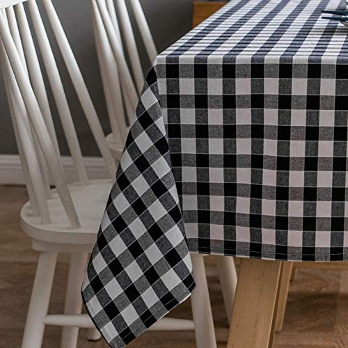 Aquazolax Buffalo Checkered Square Tablecloth Textured Weights Fabric Table Cover for End Coffee Tables_ 54 inch  x 54 inch _ Black and White