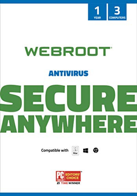 Webroot Antivirus Software 2021  3 Device  1 Year  PCMac CD with Keycard  Includes Secure Web Browsing and Malware Protection