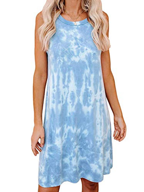 Fanyarie Womens Casual Tie Dye Short Dress Crew Neck Sleeveless Loose T Shirt Mini Dress Blue 197_lanbai_S Fanyarie Womens Casual Tie Dye Short Dress Crew Neck Sleeveless Loose T Shirt Mini Dress Blue 197_lanbai_S