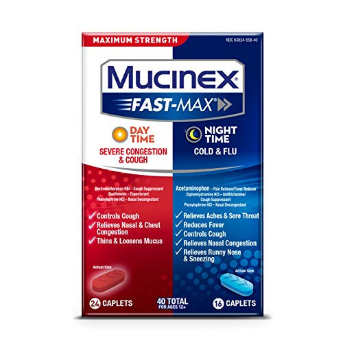 Maximum Strength Mucinex Fast_Max Day Time Severe Congestion and Cough  and  Night Time Cold  and  Flu Multi Symptom Relief Caplets _ 40 Count