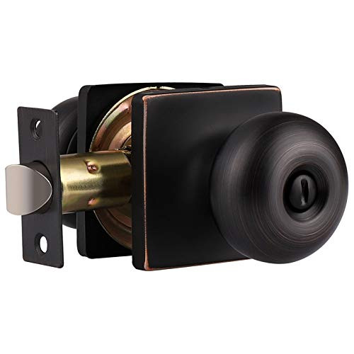 GOBEKOR 1 Pack Privacy Door Knobs Interior Keyless Square Door Knobs Oil Rubbed Bronze Stainless Steel Bed Bath Round Door Knob with Lock