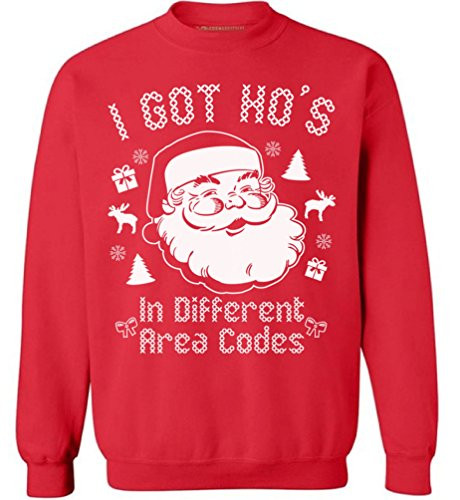 Awkwardstyles I Got Hos in Different Area Codes Sweater Ugly Christmas Crewneck M Red