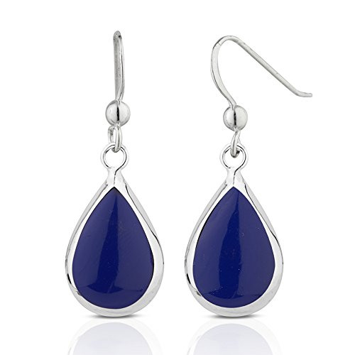 925 Sterling Silver Blue Reconstructed Lapis Lazuli Teardrop Minimalist Dangle Statement Earrings 925 Sterling Silver Blue Reconstructed Lapis Lazuli Teardrop Minimalist Dangle Statement Earrings