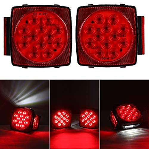 MOTL 12V Submersible Square LED Trailer Tail Light Kit Red Combination LED Stop Turn Tail License Plate Brake Running Light Lamp for Trailers Under 80