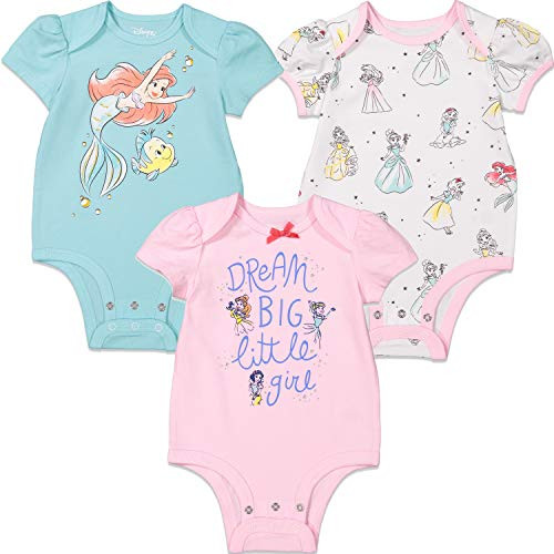 Disney Princess Ariel Cinderella Belle Baby Girls 3 Pack Cuddly Bodysuit 6_9 Months