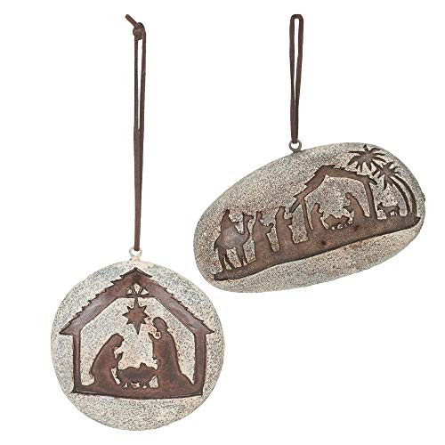 burton plus BURTON Nativity Scene On Resin Rock Shape Ornament