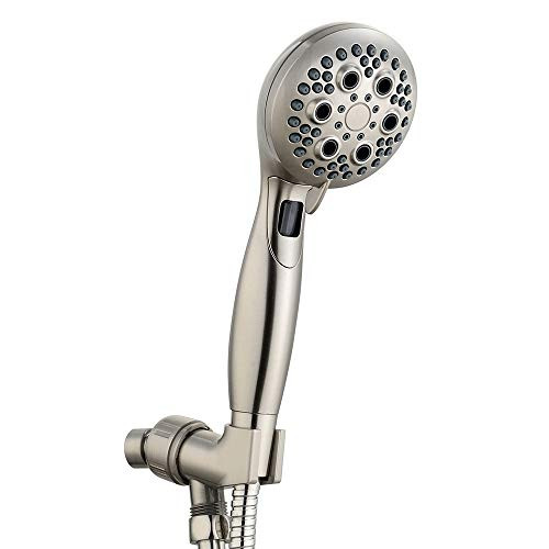 Handheld Shower Head_ Wassern High Pressure 1_8GPM for CALIFORNIA 9 Setting Rainfull Water Saving Button 80 Stainless Steel Hose Angle Adjustable Br
