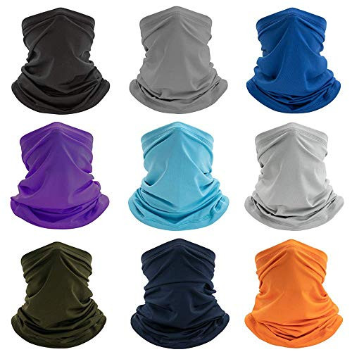 9 Pack Reusable Neck Gaiter Face Cover Balaclava UV Protection Breathable Bandanas Scarf for Women Men Multipurpose