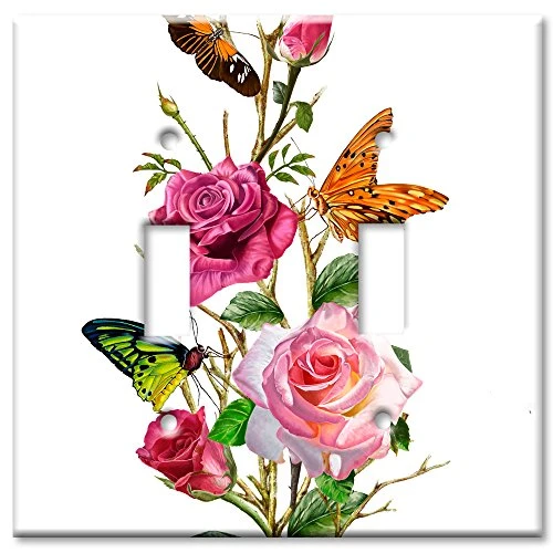 Art Plates Brand Double Toggle Switch / Wall Plate - Butterflies on Roses