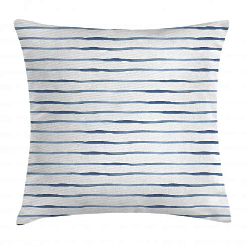 Ambesonne Harbour Stripe Throw Pillow Cushion Cover_ Abstract Brushstroke Nautical Ocean Horizontal Lines Soft Picture_ Decorative Square Accent Pillo