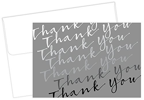 Great Papers! Silver Cursive Thank You Note Card and Envelope, 4.875" x 3.375", 50 count (2017053)