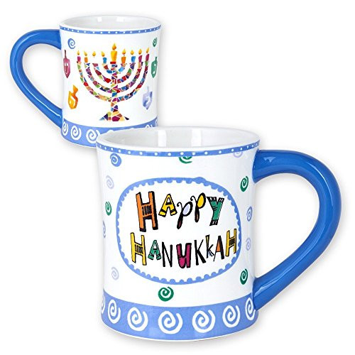 Happy Hanukkah Ceramic Coffee Mug Menorah And Dreidel Pictured