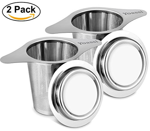 Yoassi Extra Fine FDA Approved 8/18 Stainless Steel Tea Infuser Mesh Strainer with Large Capacity & Perfect Size Double Handles for Hanging on Teapots, Mugs,Cups to steep Loose Leaf Tea and Coffee Yoassi Extra Fine FDA Approved 8/18 Stainless Steel Tea Infuser Mesh Strainer with Large Capacity & Perfect Size Double Handles for Hanging on Teapots, Mugs,Cups to steep Loose Leaf Tea and Coffee
