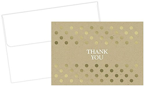 Gold Foil Kraft Thank You Note Cards & Envelopes - 50 Cards & Envelopes