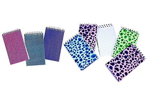 Pack of 12 Fun Express Plush Animal Print Spiral Notepads and Pack of 24 Paper Glitter Spiral Notepads Bundled by Maven Gifts