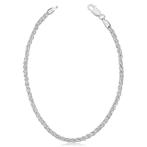 Kooljewelry Sterling Silver Round Wheat Chain Anklet  2_6 mm_ 10 inch