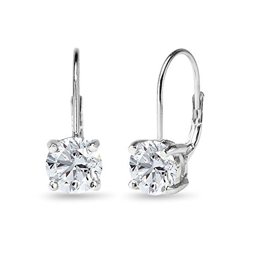 Sterling Silver Polished Synthetic White Sapphire 7mm Round Dainty Leverback Earrings Sterling Silver Polished Synthetic White Sapphire 7mm Round Dainty Leverback Earrings
