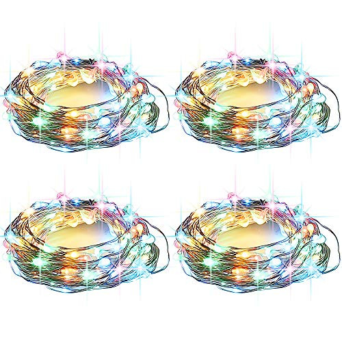4 Packs 33 Feet 100 Led Fairy Lights Battery Operated with Remote Control Timer Waterproof Silver Copper Wire Twinkle String Lights for Bedroom Indoor