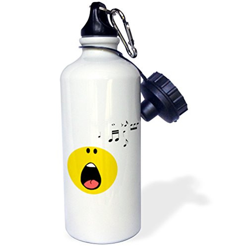 3dRose  inch Singing smiley face yellow cartoon singer cute musical music rock pop star opera musician inch  Sports Water Bottle_ 21 ounce_ White