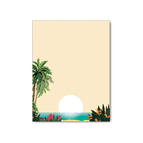 Tropical Beach Scene Stationery - 8.5 x 11 - 60 Tropical Letterhead Sheets - Tropcial Theme Letterhead