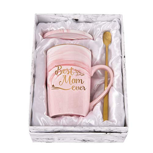 Best Mom Ever Coffee Mug for Mom Mother Mothers Day Mom Mug from Daughter Son Mom Coffee Mug 14ounce Pink Marble Mug with Exquisite Box Spoon Coaster