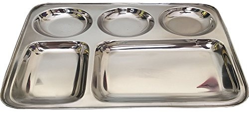 Stainless Steel Rectangle Thali,Steel Five Compartment Rectangle Plate ,Thali,Mess Tray,Dinner Plate,steel plate with partition,thali Plate,stainless steel plate,dinner plate,steel lunch plate