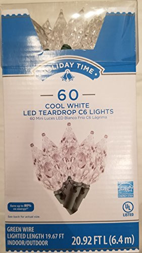 Holiday Time 60 Count LED Teardrop C6 Light Set, Cool White by Holiday Time