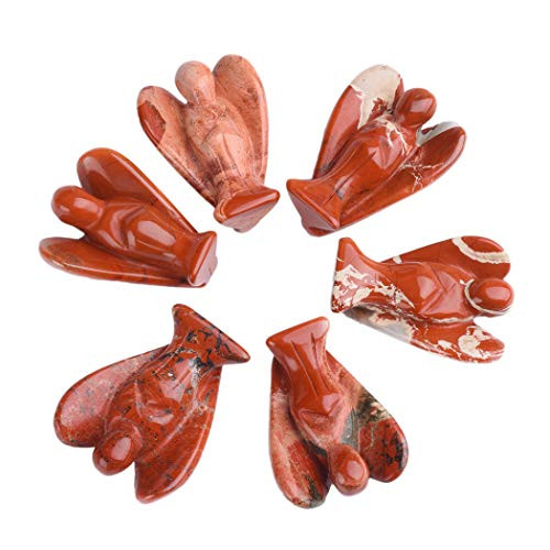 AMOYSTONE Red Jasper Pocket Angel Rock Crystal Guardian Angel Figurines Carved Gemstone Healing Statues 6PCS 1_5 inch