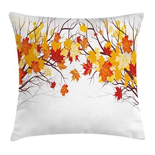 Ambesonne Fall Throw Pillow Cushion Cover_ Image of Canadian Maple Tree Leaves in Autumn Season with Soft Reflection Effects_ Decorative Square Accent