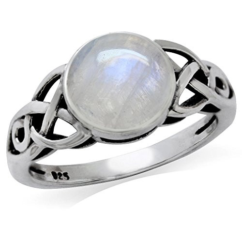 Silvershake 8mm Natural Round Shape Moonstone 925 Sterling Silver Triquetra Celtic Knot Solitaire Ring Size 11_5