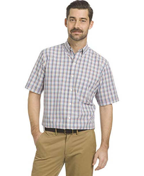 Arrow 1851 Mens Tall Hamilton Poplin Short Sleeve Button Down Plaid Shirt_ Riviera_ 3X_Large Big Arrow 1851 Mens Tall Hamilton Poplin Short Sleeve Button Down Plaid Shirt_ Riviera_ 3X_Large Big