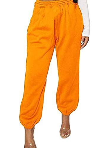 Shuyun Womens Cinch Bottom Sweatpants Pockets High Waist Sporty Gym Athletic Fit Jogger Pants Lounge Trousers Orange