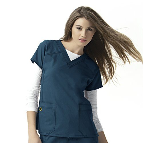 WonderWink Womens Scrubs Four Way Stretch Sporty V_Neck Top_ Caribbean_ Large