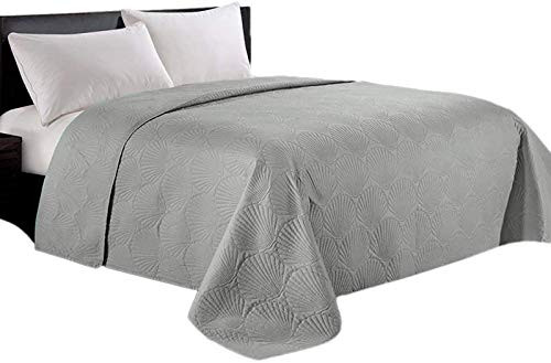 HollyHOME Coastal Style Super Soft Solid Single Shell Parttern Pinsonic Quilted Bed Quilt Bedspread Bed Cover_ Grey_ King