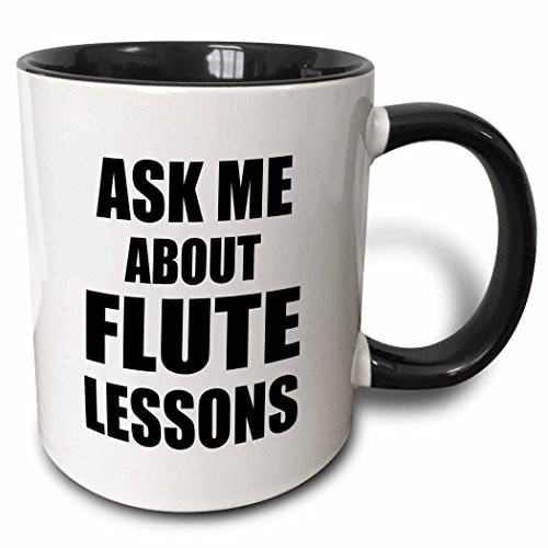 3dRose Ask me about Flute lessons self-promotion promotional advertise advertising music teacher marketing - Two Tone Black Mug, 11oz (mug_161889_4), 11 oz, Black/White