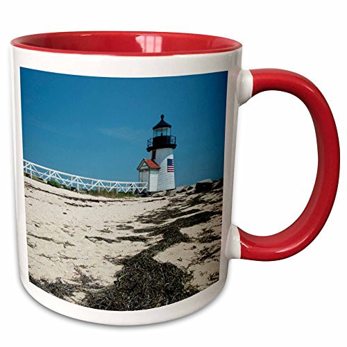 3dRose 190220_5""Usa, Massachusetts, Nantucket. Beach, Brant Point Lighthouse." Ceramic Mug 11 oz Red/White