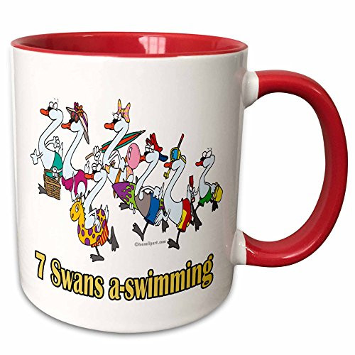 3dRose 104313_5 Seven Swans A-Swimming Ceramic Mug 11 oz Red/White