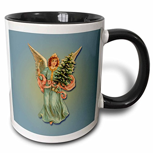 3dRose 170788_4 Angel in Blue Holding A Christmas Tree and A Lit Candle Two Tone Mug 11 oz Multicolored