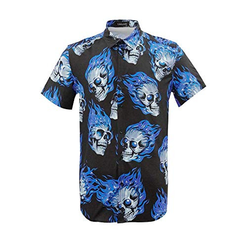 Mens Flame Skull Stylish 3D Printed Graphic Short Sleeve Shirts Casual Fashion Button Down Shirt Mens Flame Skull Stylish 3D Printed Graphic Short Sleeve Shirts Casual Fashion Button Down Shirt
