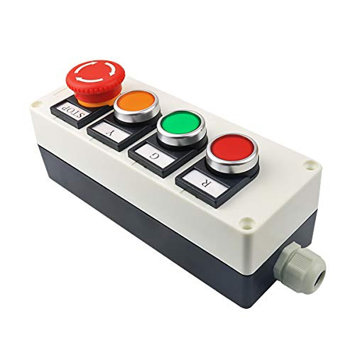 Nxtop Red Yellow Green Momentary Switch_ Red Mushroom Emergency Stop 1NC 1NO Latching Push Button Station Switch Pushbutton Switches 440V 10A