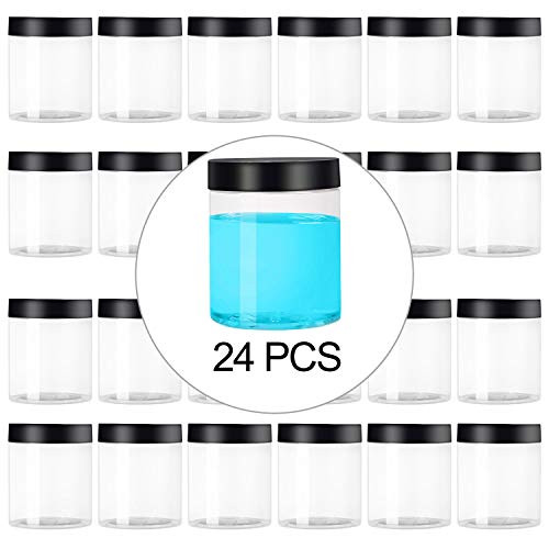 KEILEOHO 24 PCS 8 ounce Slime Containers With Black Lids_ Food Grade Clear Plastic Slime Storage Containers_ BPA Free_ Wide_Mouth Plastic Jars for Slime