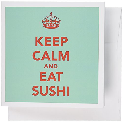 3dRose Keep calm and eat sushi. Turquoise and Red. - Greeting Cards, 6 x 6 inches, set of 6 (gc_173314_1)