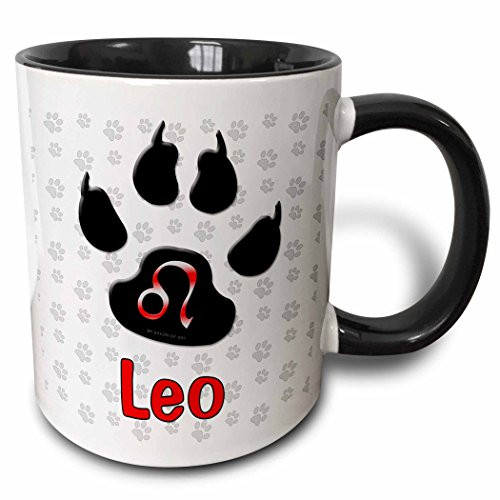 3dRose mug_40721_4 "Leo Paw Print Zodiac Dogs" Two Tone Black Mug, 11 oz, Multicolor