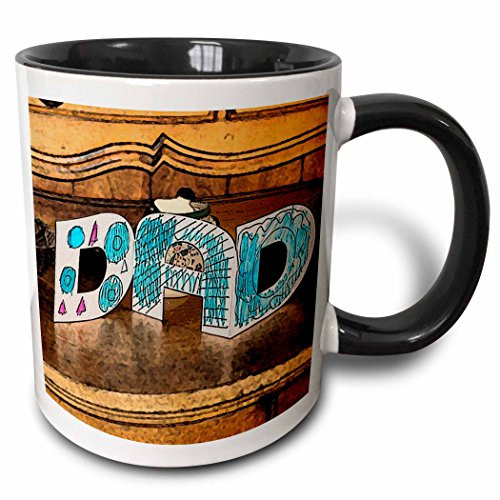 3dRose mug_48320_4 "A Card Made from a Child That says, Dad in Blue and Pink" Two Tone Black Mug, 11 oz, Multicolor