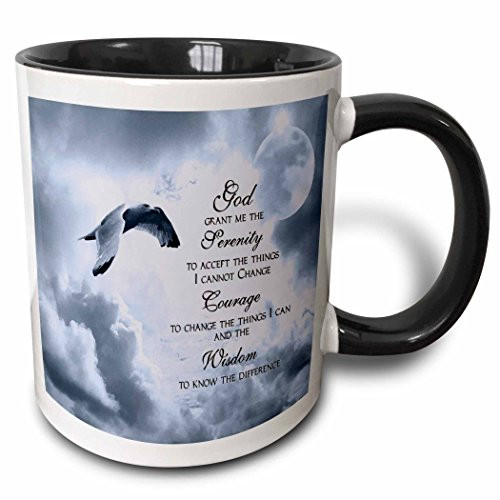 3dRose mug_52227_4 the Serenity Prayer a Beautiful Dove One of a Kind Graphic Will Inspire All Ceramic, 11 oz, Black/White